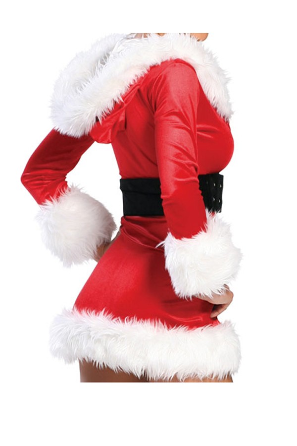 Christmas Costume Hooded White and Red Slim Fit Sexy Santa Dress - Click Image to Close